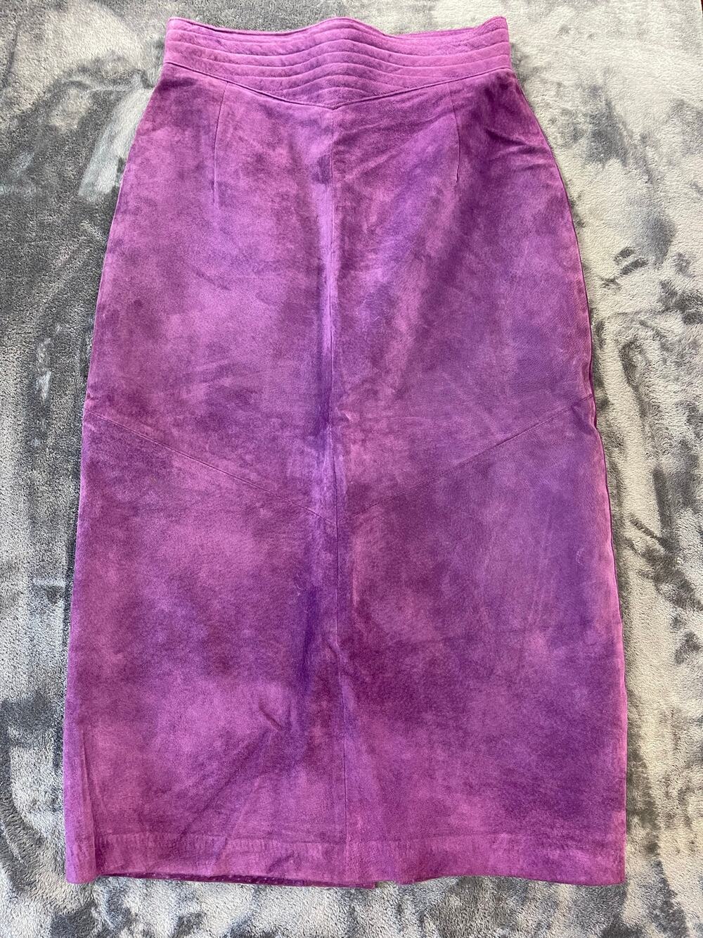Vintage Evan Davies Womens Size 10 Midi Skirt Purple Suede Quilted Yoke